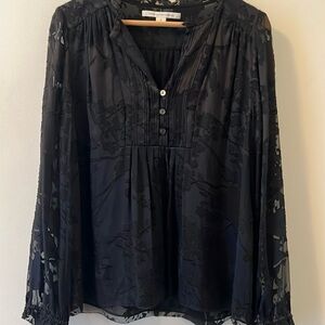 Black Burn Out Sheer Sleeve Blouse